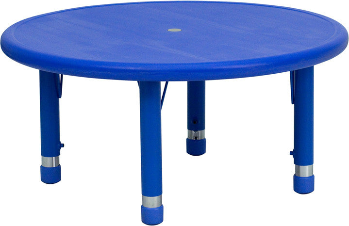 #41184 33'' Round Height Adjustable Blue Plastic Activity Table