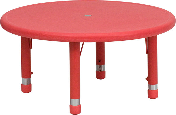 #41186 33'' Round Height Adjustable Red Plastic Activity Table