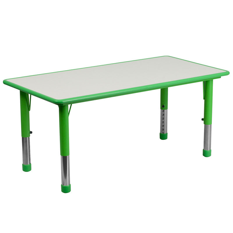 #41206 23.625''W x 47.25''L Height Adjustable Rectangular Green Plastic Activity Table with Grey Top