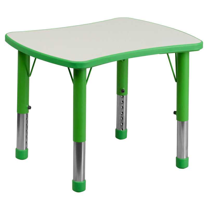 #41215 21.875''W x 26.625''L Height Adjustable Rectangular Green Plastic Activity Table with Grey Top